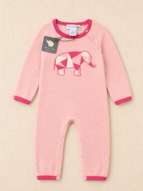 Lucky Jade Pink Cashmere Blend Baby Romper Elephant 9-12M NWT
